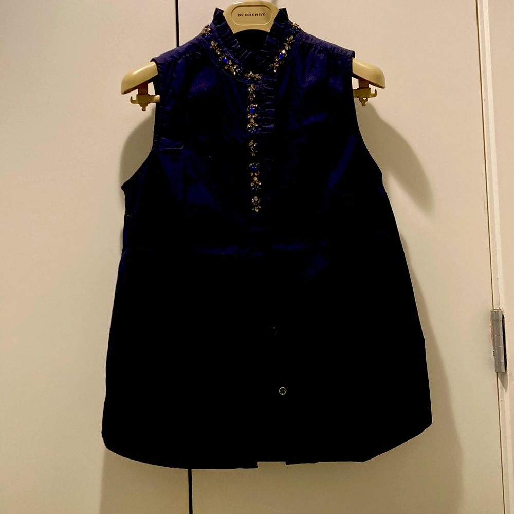 Jcrew Deep navy cotton bejeweled top